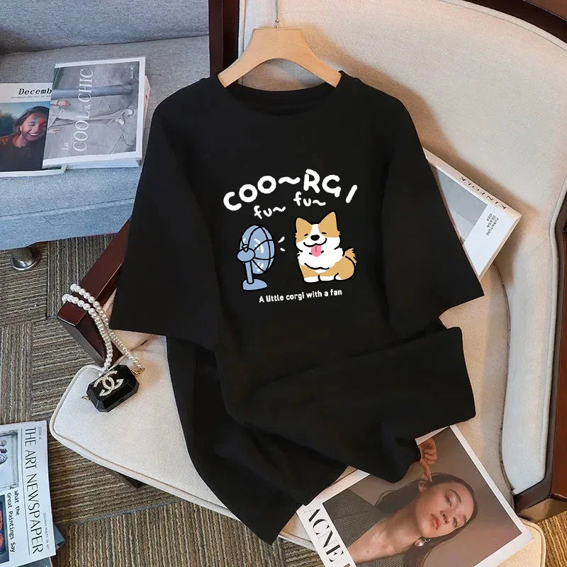 Soft Cuteness Alert Korean Style T Shirt Cute Fun Pattern Print Loose Short Sleeve White Top for Women Casual Summer Clothing