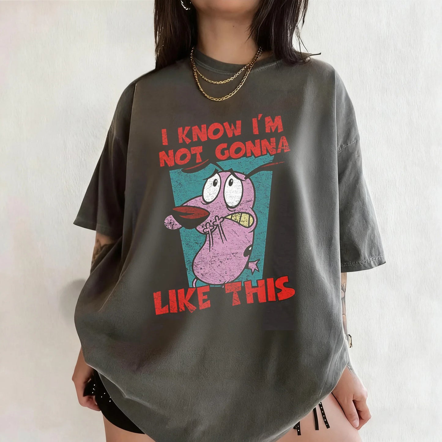 Vintage Courage The Cowardly Dog Cartoon Print Short Sleeve T-Shirt Retro Unisex Graphic Tee 90s Nostalgia Summer Streetwear Tee