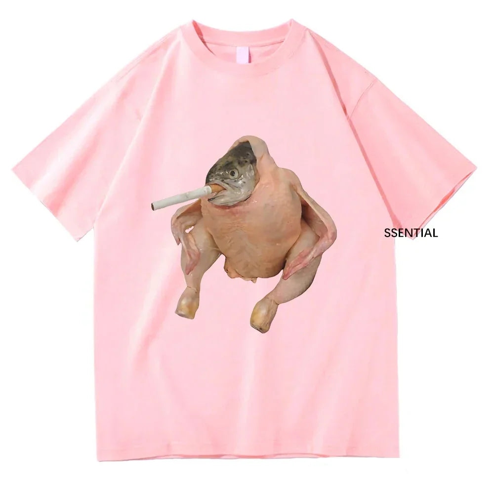Women Clothing Harajuku T-shirt Graphic T Shirts Fish Face Chicken Smoking A Cigarette Meme Tshirt Funny Tees Aesthetic Clothes