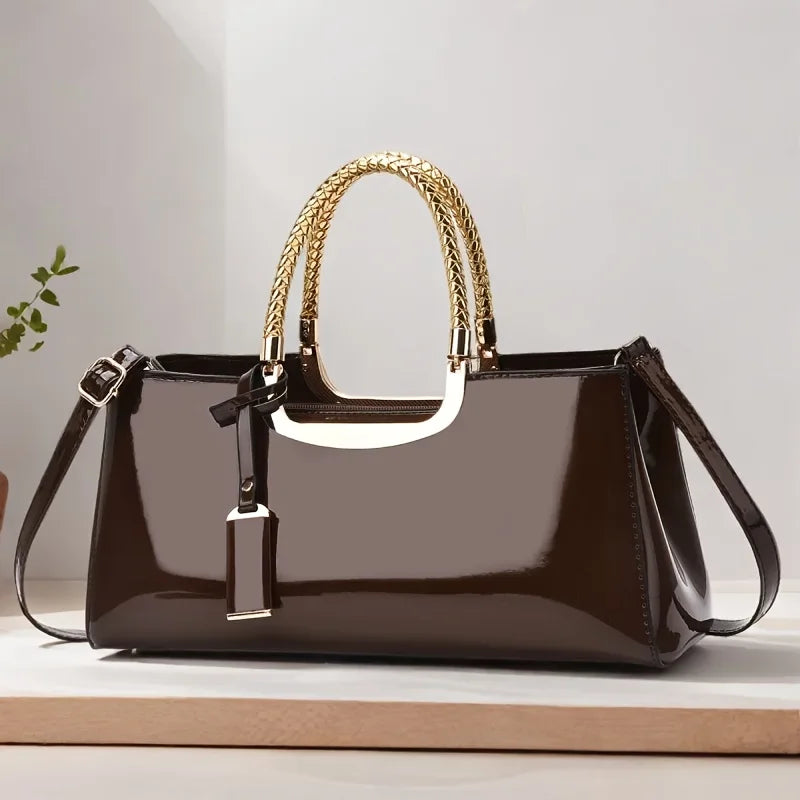 Women's Glossy PU Leather Shoulder Handbag Wedding Clutch Bridal Party Evening Bag