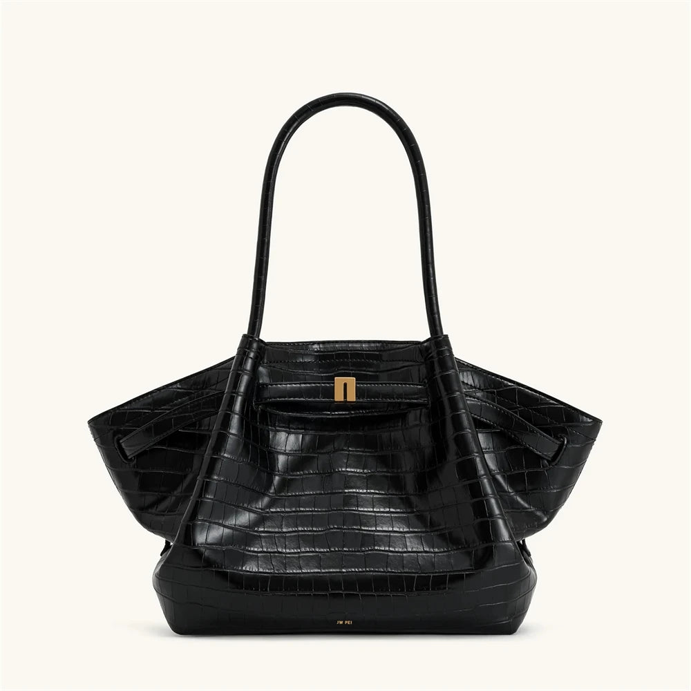 JW PEI Women's High Quality Vintage Dumpling Bag Black Faux Suede, Vegan Leather Crossbody Shoulder Tote Handbag for Everyday