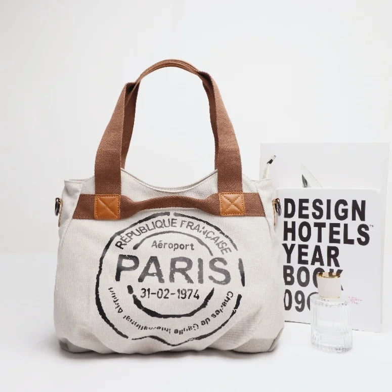Women's canvas handbag letter tote bag casual large capacity commuting shoulder crossbody bag