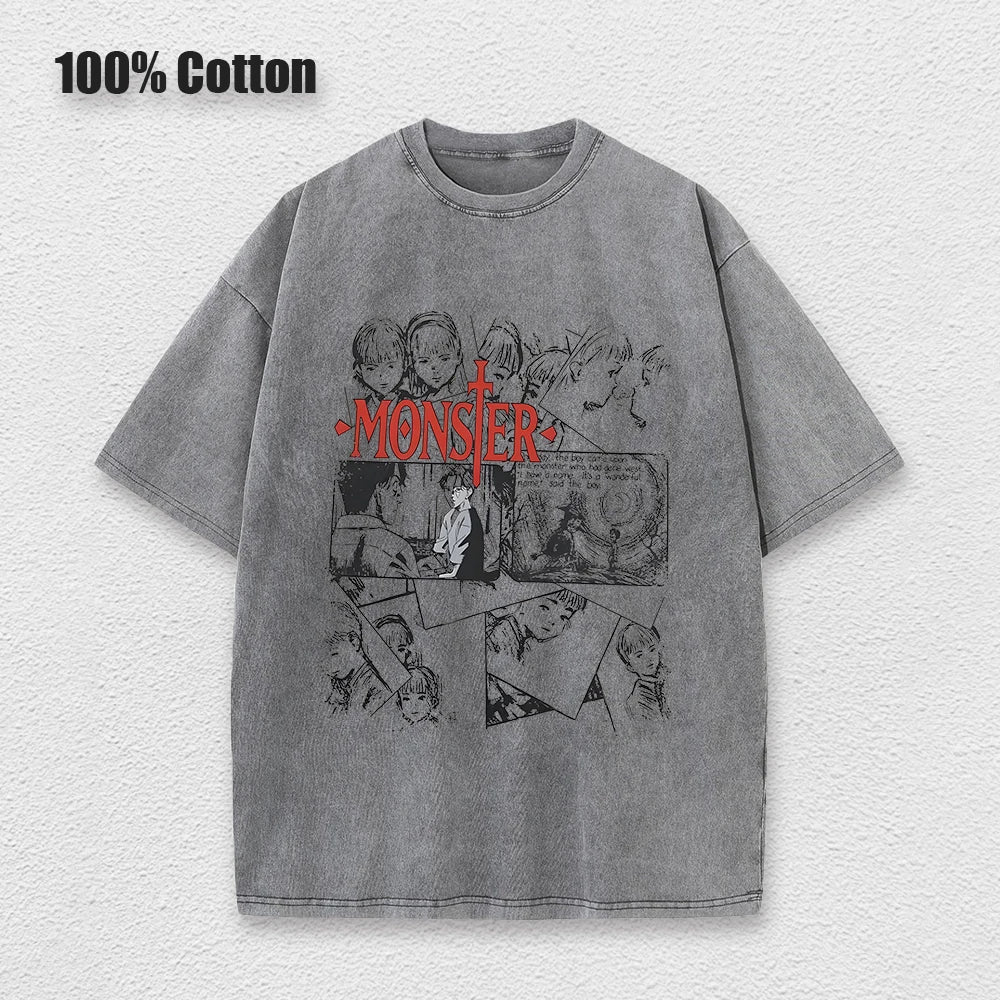 Anime Monster T Shirts Washed Men Women Cotton Harajuku T-Shirts High Quality Retro for Men Women Tops Tees Unisex