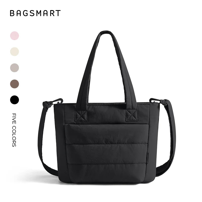 BAGSMART Women’s Tote Bag Padded Single Shoulder Bag Large Capacity Student College Crossbody Bag Casual Outdoor Handbag
