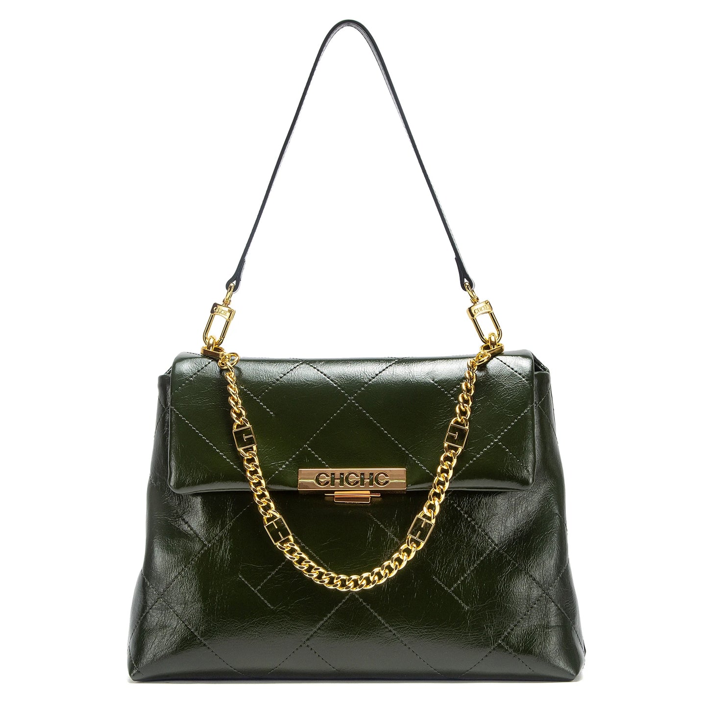 CHCH Women's Tote Bag 2026 Spring/Summer New Single Shoulder Bag Simple Black Diamond Grid Pattern Handbag