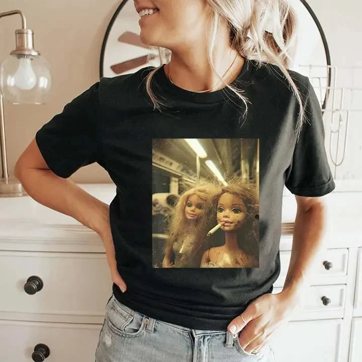 Women's Doll Face Meme Smoking T Shirt Unisex Cotton Streetwear Oversized Loose Casual Short Sleeve Suitable for All Seasons
