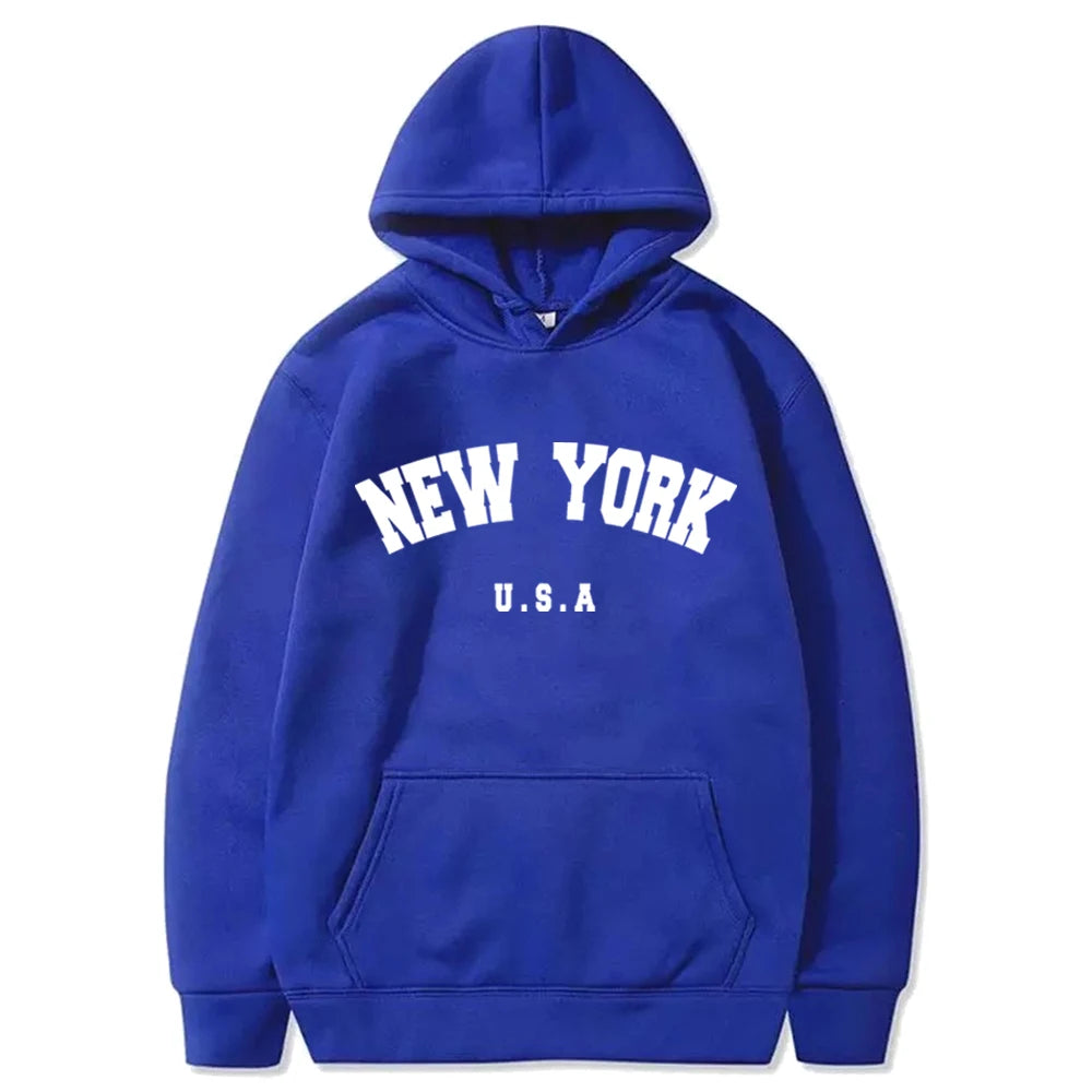 Men's New York U.S.A City Hoodies Fashion Letter Printed Graphic Sweatshirts Loose Casual Harajuku Hooded Pullover Sportwear