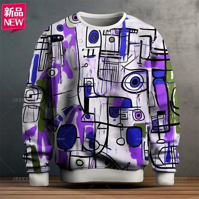 Harajuku 3D Colorful Abstract Patterns Printing Sweatshirts Kid Fashion Streetwear Round Neck Sweatshirts Cool Mens Clothing Top