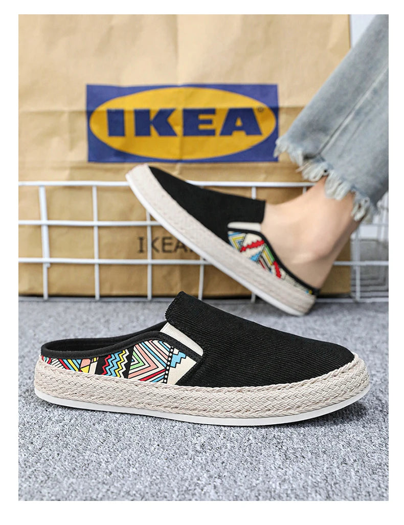 Outdoor Sandals Mens Half Slipper Summer Casual Shoes Canvas Soft Bottom Lightweight Walking Shoe Vulcanized Shoe
