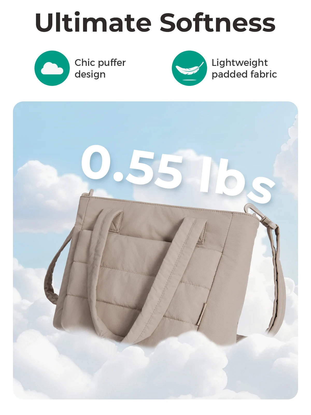 BAGSMART Women’s Tote Bag Padded Single Shoulder Bag Large Capacity Student College Crossbody Bag Casual Outdoor Handbag