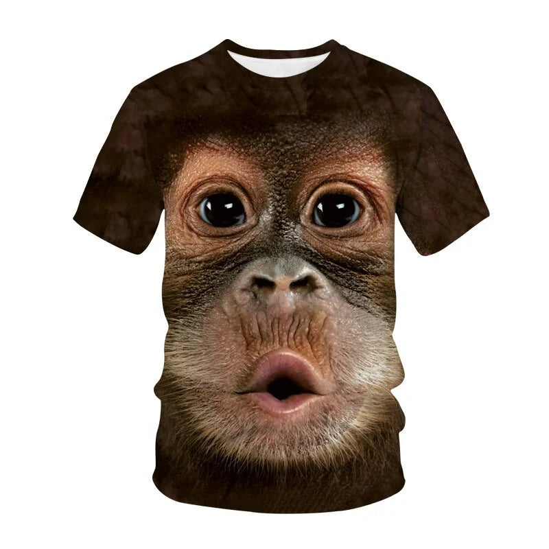 Funny 3D Monkey Graphic T Shirts for Men Clothing Casual Gorilla Animal T-shirt New Men's Hip Hop Short Sleeve T-shirts Tops Tee