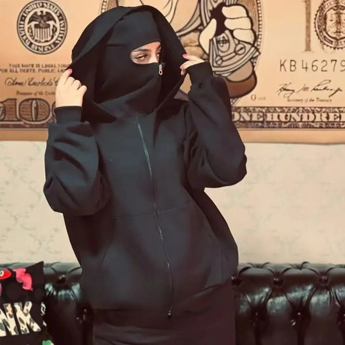 Autumn Winter Unisex zip up hoodies Ninja jacket Cupid pattern Men's Women's Balaclava Hooded Mask Design warm sweatshirt
