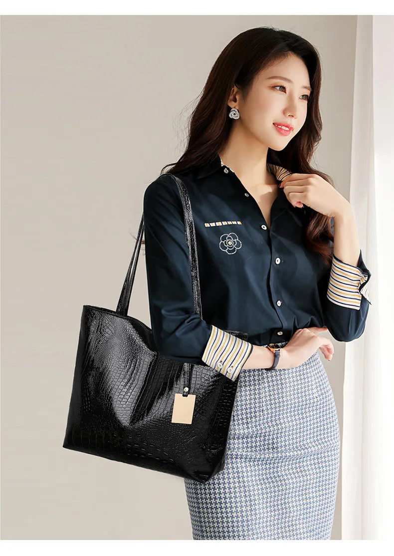 Vintage Women's Tote Bag, Large Capacity Handbag Shoulder Bag with Zipper Closure, Metallic Finish Handbags for Work, Parties