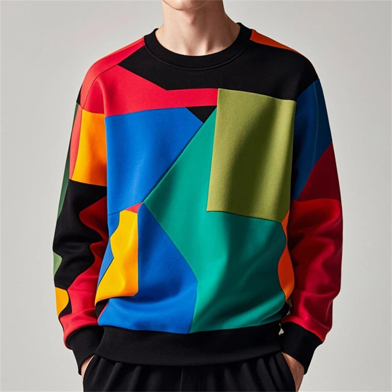 Fashion Geometry Graphic Sweatshirt For Men Spring Autumn Simple Trend Long Sleeve 3D Printed Hoodies Casual Oversized Pullovers