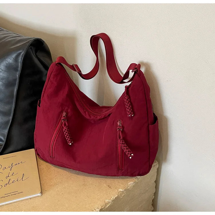 Summer Women Solid Color Shoulder Bag Fashion Lightweight Versatile Travel Crossbody Bag Commuter Nylon Large Capacity Hobo Bag