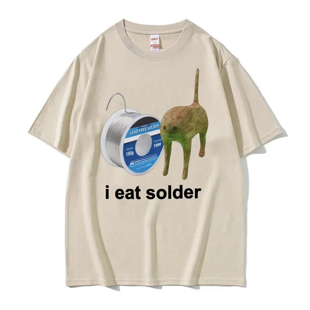 I Eat Solder Cursed Funny Cat Meme T Shirt Women's Clothing Fashion Casual T Shirts Summer Female T-shirts Tops