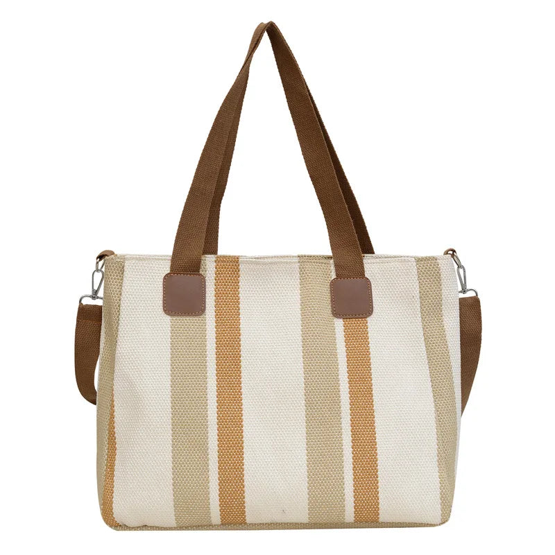 Large Tote Bag for women's Striped Crossbody Canvas Bag 2023 New Trendy Versatile Class Commuting Shoulder Bag