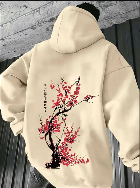 Japan Harajuku Plum Blossom Men Hoodie Sports Casual Fashion POP Y2K Fleeces Autumn Winter Long Sleeve Sweatshirt Top Clothing