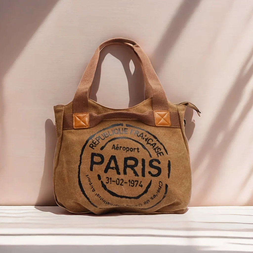 Women's canvas handbag letter tote bag casual large capacity commuting shoulder crossbody bag