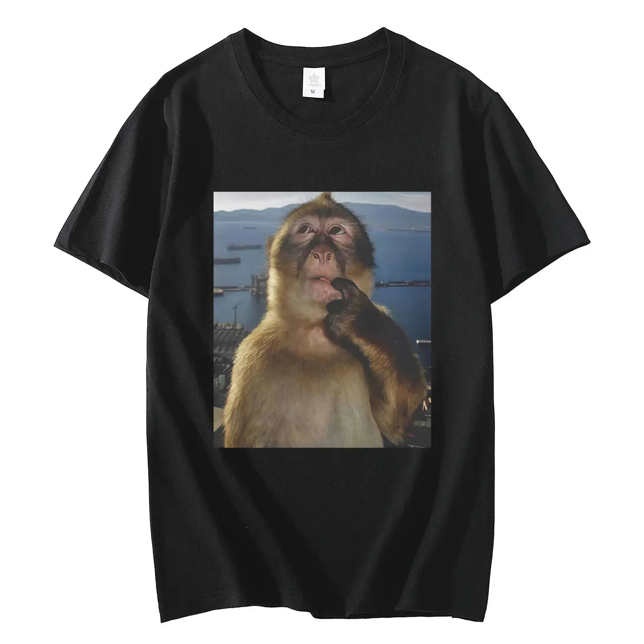 Men's Funny Thinking Monkey Meme T-shirt Casual Graphics Women Cotton Tee Loose Short Sleeve Tops Streetwear Unisex All-season