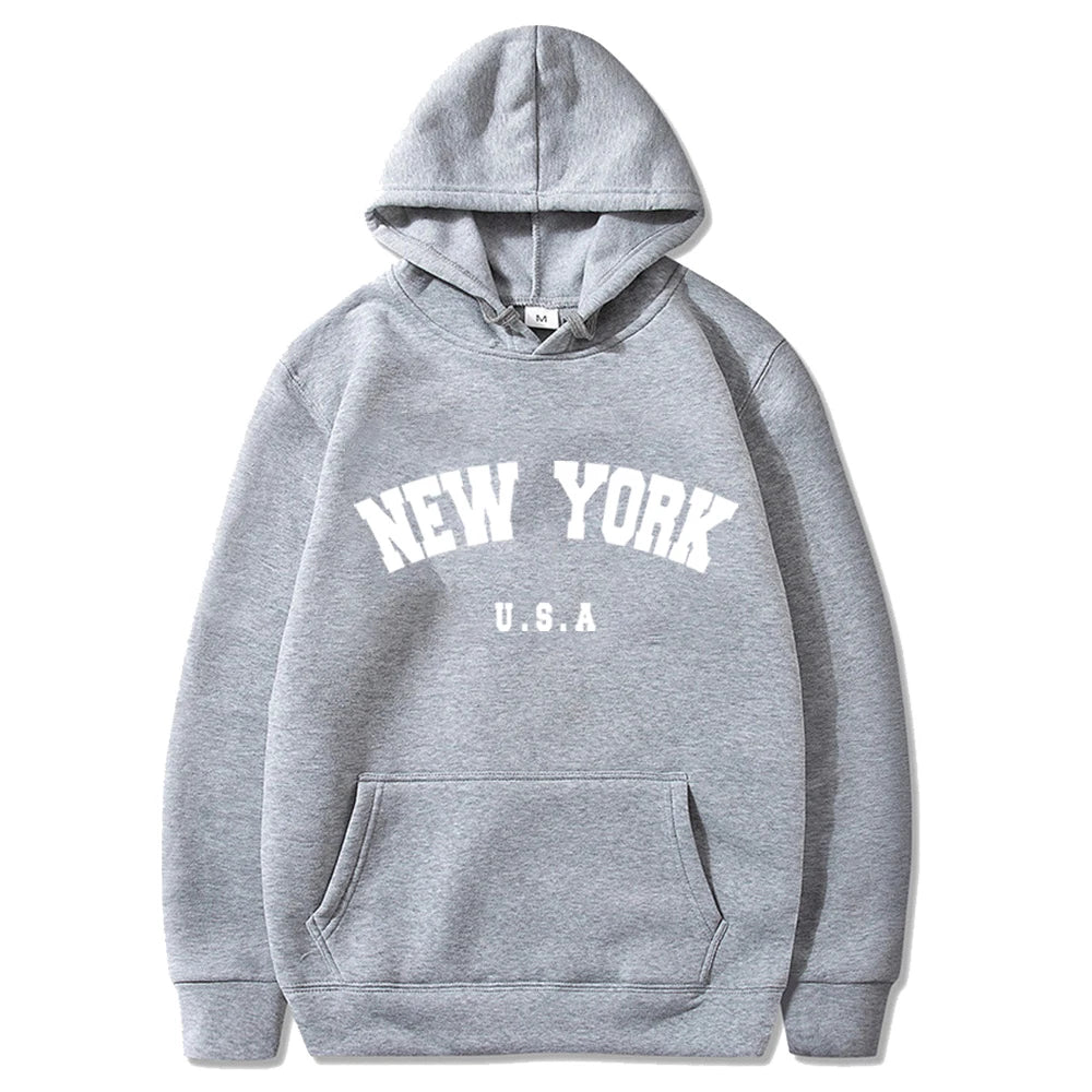 Men's New York U.S.A City Hoodies Fashion Letter Printed Graphic Sweatshirts Loose Casual Harajuku Hooded Pullover Sportwear