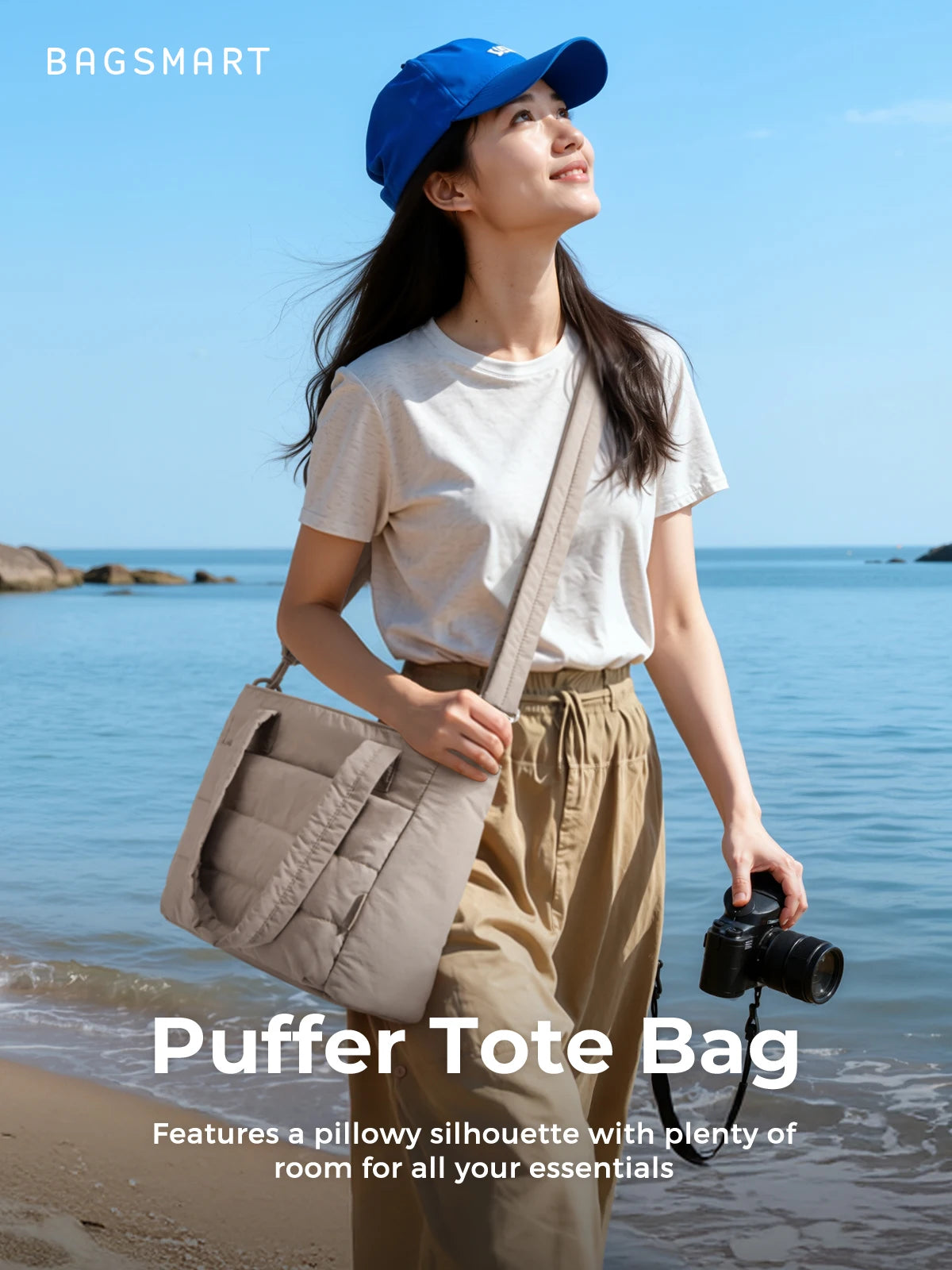 BAGSMART Women’s Tote Bag Padded Single Shoulder Bag Large Capacity Student College Crossbody Bag Casual Outdoor Handbag