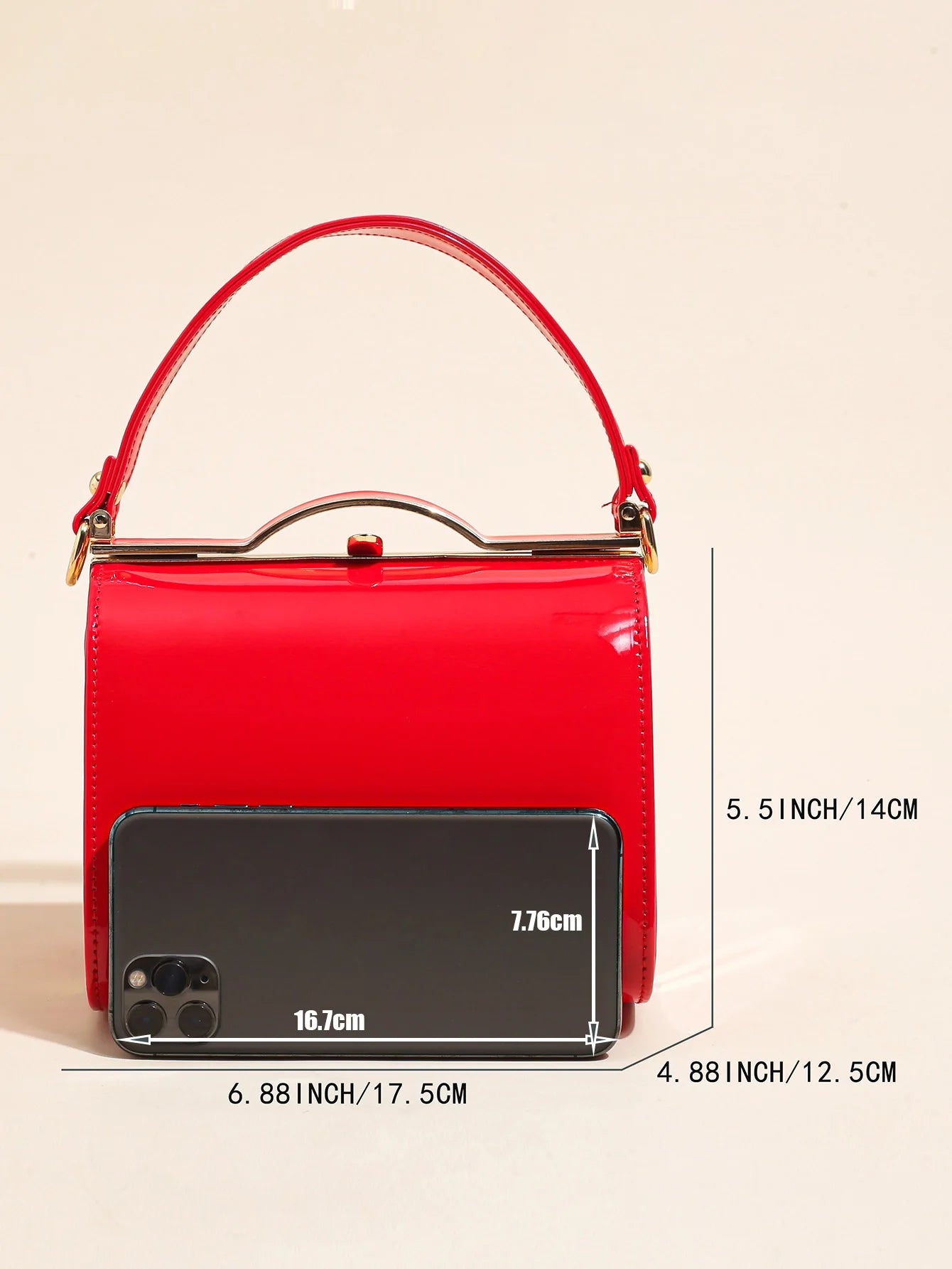 Highlight Cute Simple Patent Leather Pearlescent Leather Handheld Hard Shell Clip Dinner Bag
