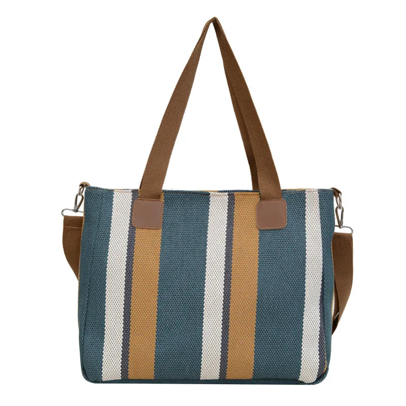 Large Tote Bag for women's Striped Crossbody Canvas Bag 2023 New Trendy Versatile Class Commuting Shoulder Bag