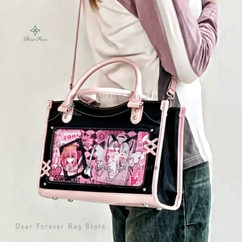 Y2K Cute Ita Bag Girl Transparent Messenger Bag Women's Fashion Shoulder Crossbody Bag Ladys DIY Display Tote Bag Lolita Handbag