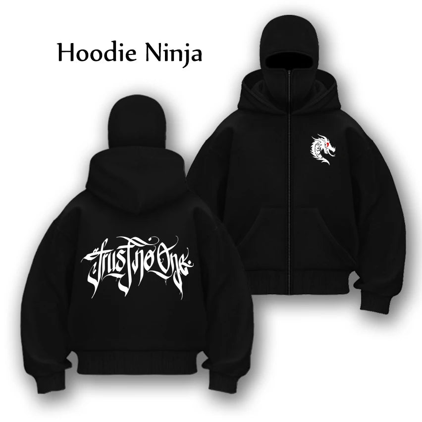 Autumn Winter Unisex zip up hoodies Ninja jacket Cupid pattern Men's Women's Balaclava Hooded Mask Design warm sweatshirt