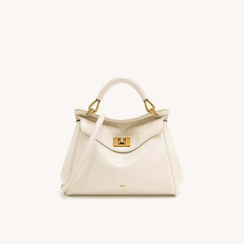 JWPEI Lucia Elegant Buckle Genuine Leather Handbag for Women, Urban Casual Commuter Shoulder and Crossbody Bag