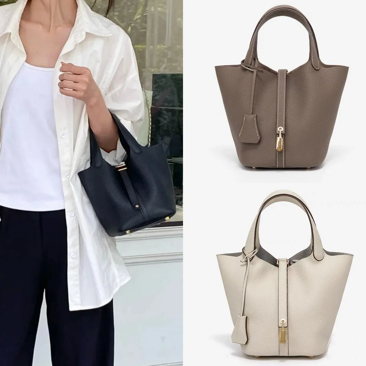 Classic Vegetable BasketpuWomen's Handbag Simple Bucket Bag Mother Bag Fashion Versatile Women's Bag Cross-border