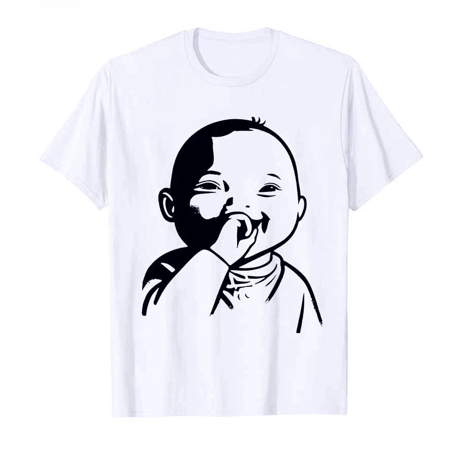 Funny AI Baby Holding Laugh Meme Viral Trend T-shirt for Women T Shirts Short Sleeve Tops Streetwear Women's Tees Casual Clothes