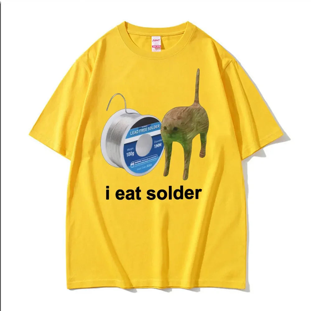 I Eat Solder Cursed Funny Cat Meme T Shirt Women's Clothing Fashion Casual T Shirts Summer Female T-shirts Tops