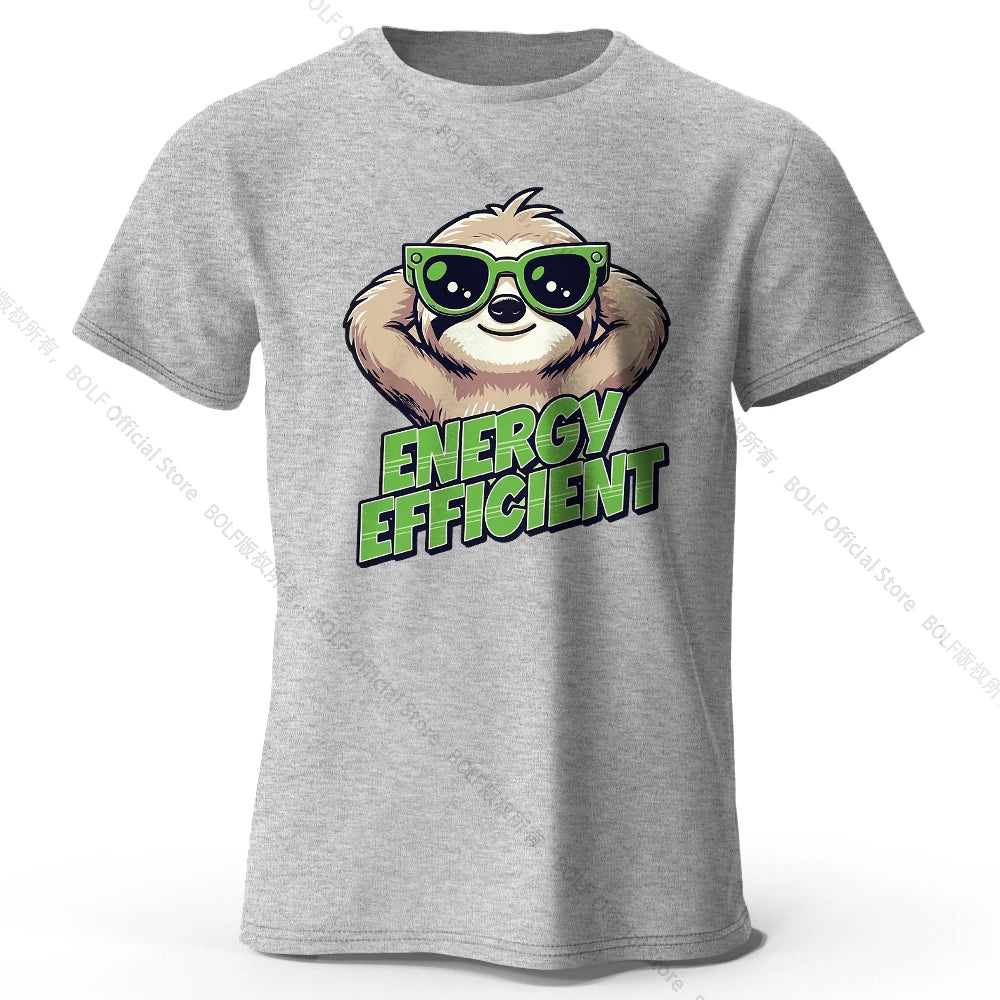 Men's Efficient Sloth Printed T-Shirt 100% Cotton Oversized Ironic Graphic Tees for Women Summer Tops Humor Streetwear