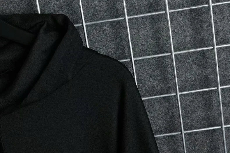 Autumn  Men's Casual Hoodie Sweatshirt Techwear Hip Hop Harajuku Style with Ribbons Patchwork Japanese Streetwear Darkwear