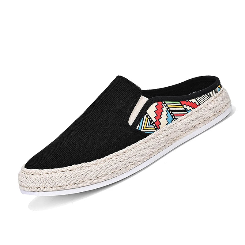 Outdoor Sandals Mens Half Slipper Summer Casual Shoes Canvas Soft Bottom Lightweight Walking Shoe Vulcanized Shoe