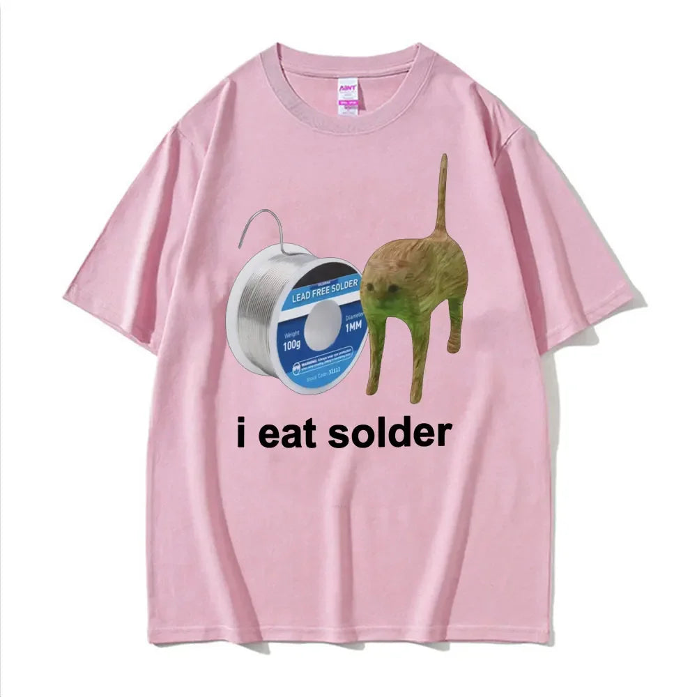 I Eat Solder Cursed Funny Cat Meme T Shirt Women's Clothing Fashion Casual T Shirts Summer Female T-shirts Tops