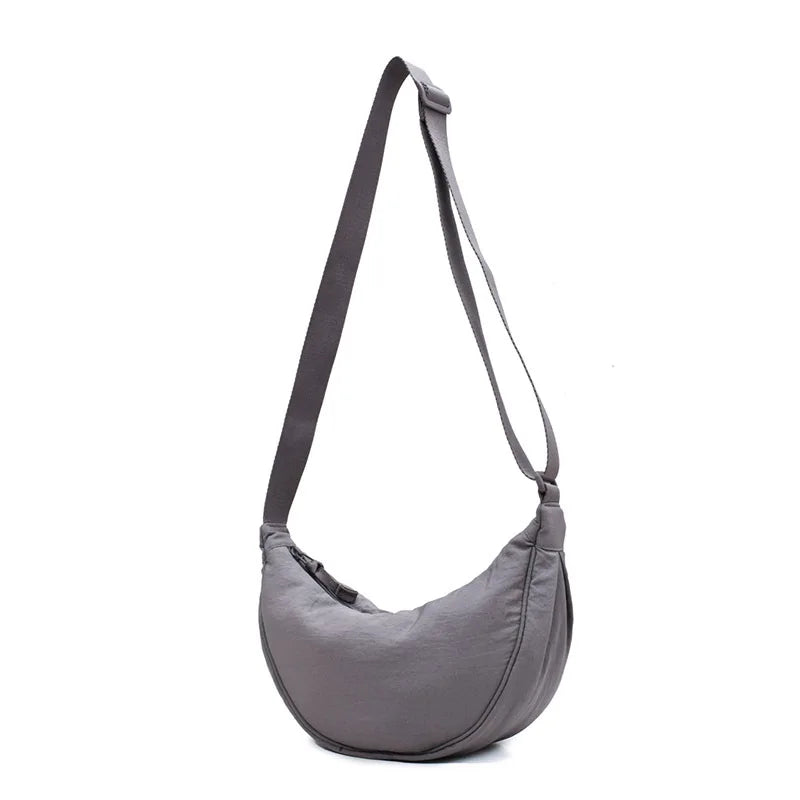 Solid Color Women's Portable Shoulder Bag Simple Female Nylon Cloth Padded Crossbody Bags Travel Purse Handbags Messenger Bag
