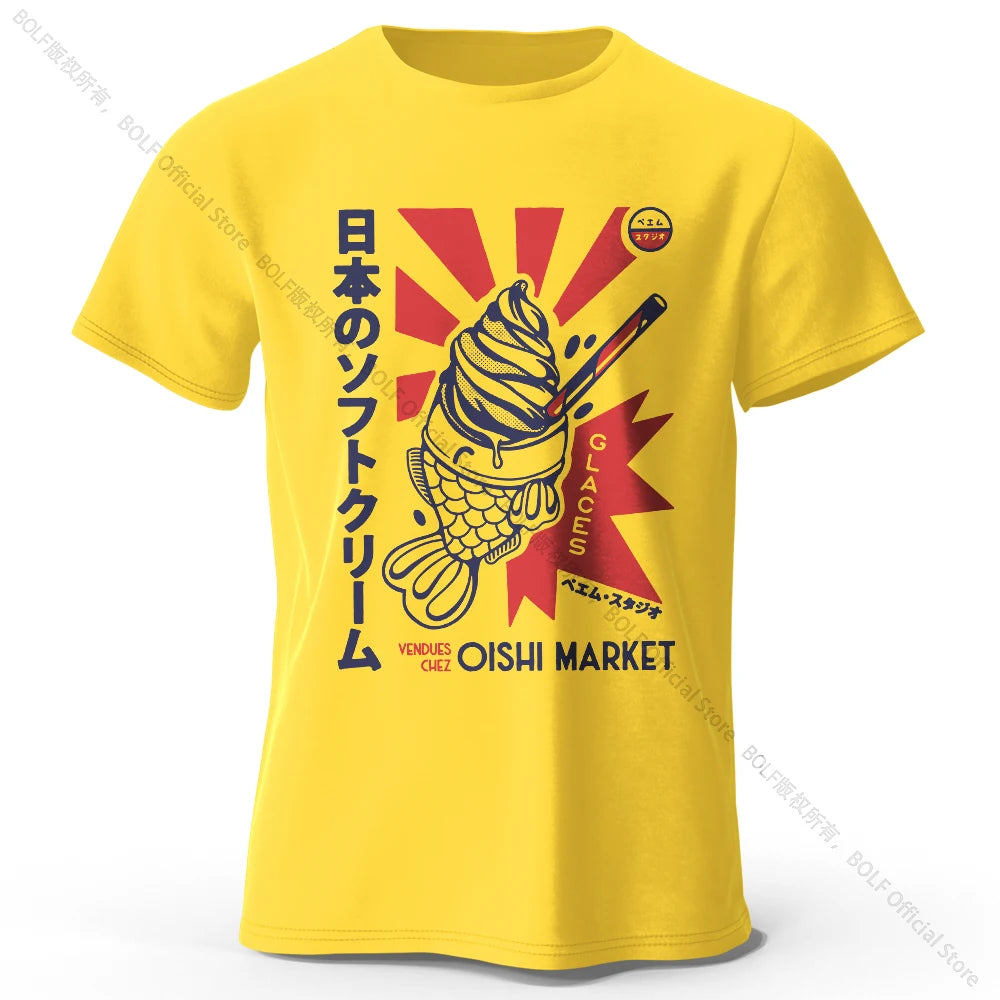 Japanese Foodie Print 100% Cotton T-Shirt, Soft & Breathable Round Neck Short Sleeve Tee, Unisex Cute & Cultural Style