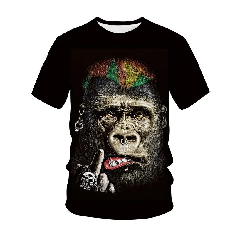 Funny 3D Monkey Graphic T Shirts for Men Clothing Casual Gorilla Animal T-shirt New Men's Hip Hop Short Sleeve T-shirts Tops Tee