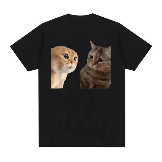 Funny Cute Cats Talking Meme Graphic T-shirts Men Women Fashion Short Sleeve T Shirt Casual Oversized T-shirt Women's clothing