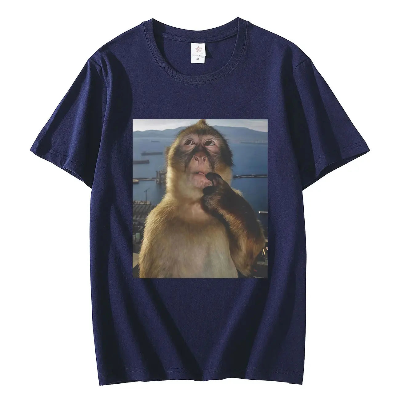 Men's Funny Thinking Monkey Meme T-shirt Casual Graphics Women Cotton Tee Loose Short Sleeve Tops Streetwear Unisex All-season