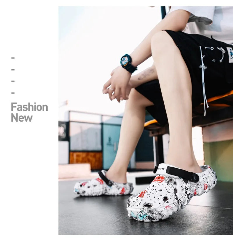 Plus Size46 47 Men Clogs Sandals Summer Outdoor Garden Clogs Hole Shoes Male Casual Shoes Water Shoes Comfort Home Soft Slippers