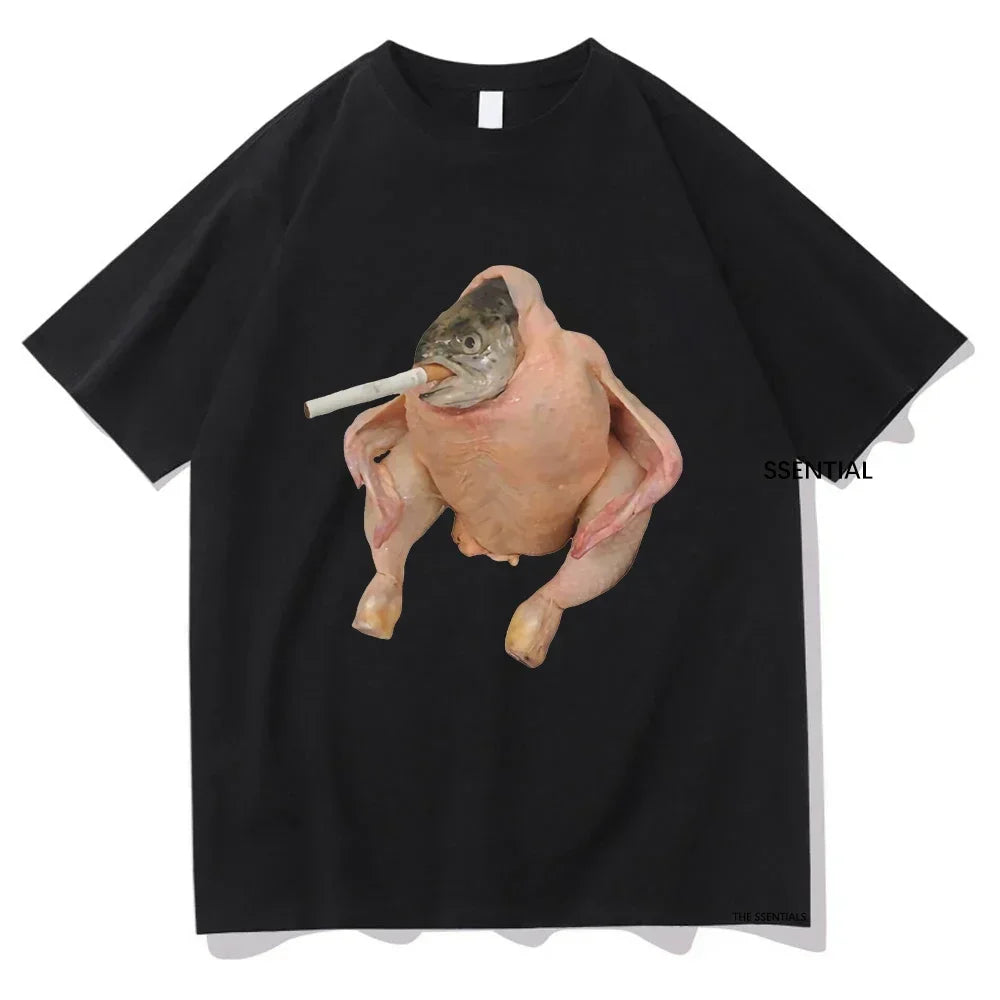 Women Clothing Harajuku T-shirt Graphic T Shirts Fish Face Chicken Smoking A Cigarette Meme Tshirt Funny Tees Aesthetic Clothes