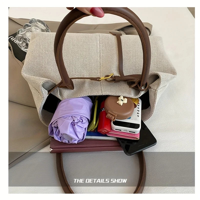Retro Large Capacity Shoulder Tote Bag for Women Durable Material Travel Commuter Handbag Suitable for Fitness Swimming Shopping