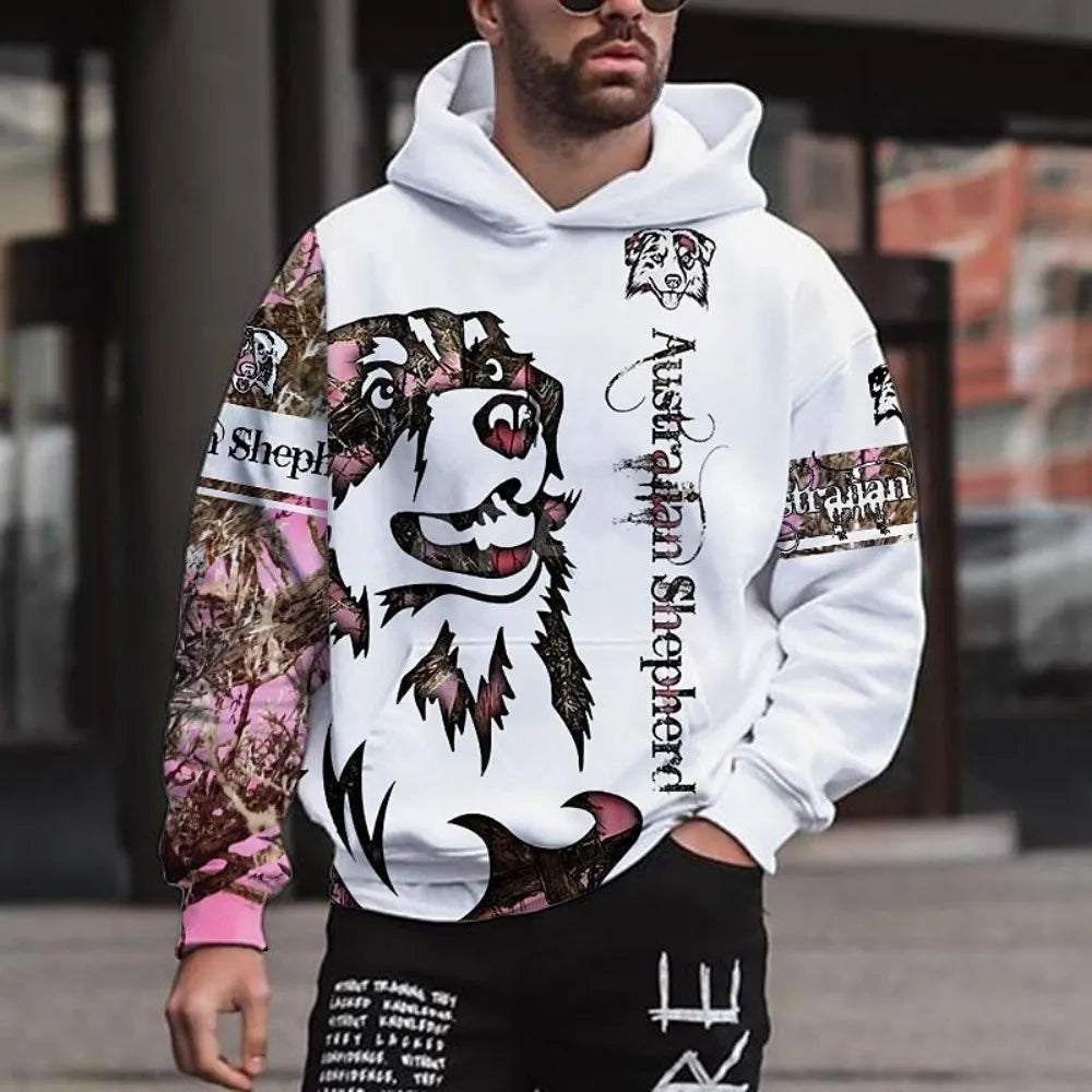 Autumn fashion men's European and American animal print micro elastic comfortable hooded sweatshirt outdoor urban high street cl