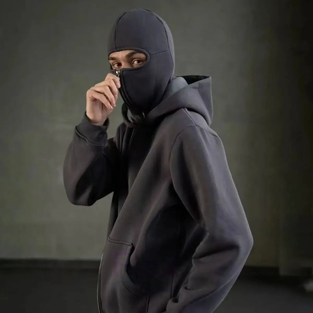 Autumn Winter Unisex zip up hoodies Ninja jacket Cupid pattern Men's Women's Balaclava Hooded Mask Design warm sweatshirt