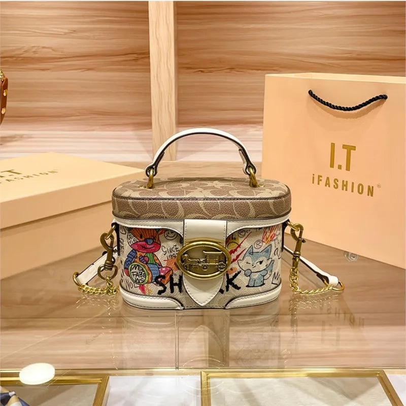 Ladies' handbag, high-end chain bag, women's 2025 new retro carriage bag, hand-held crossbody cylindrical bag, water bucket bag