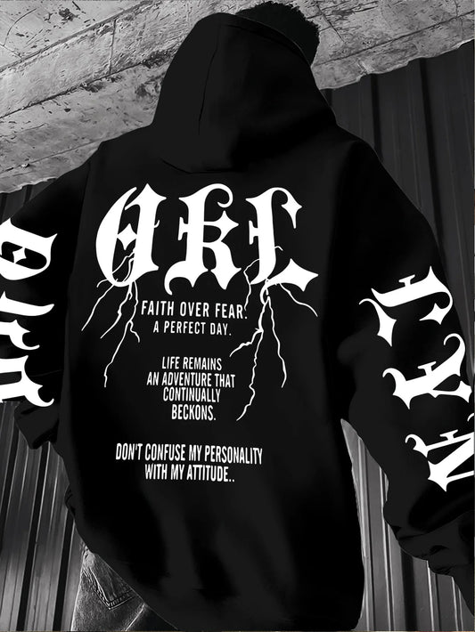 Gothic Font Versatile Street Men Women Pullover Hoodie Casual Loose Sport Hip-hop Y2K Autumn Winter Adult Sweatshirt Top Clothes